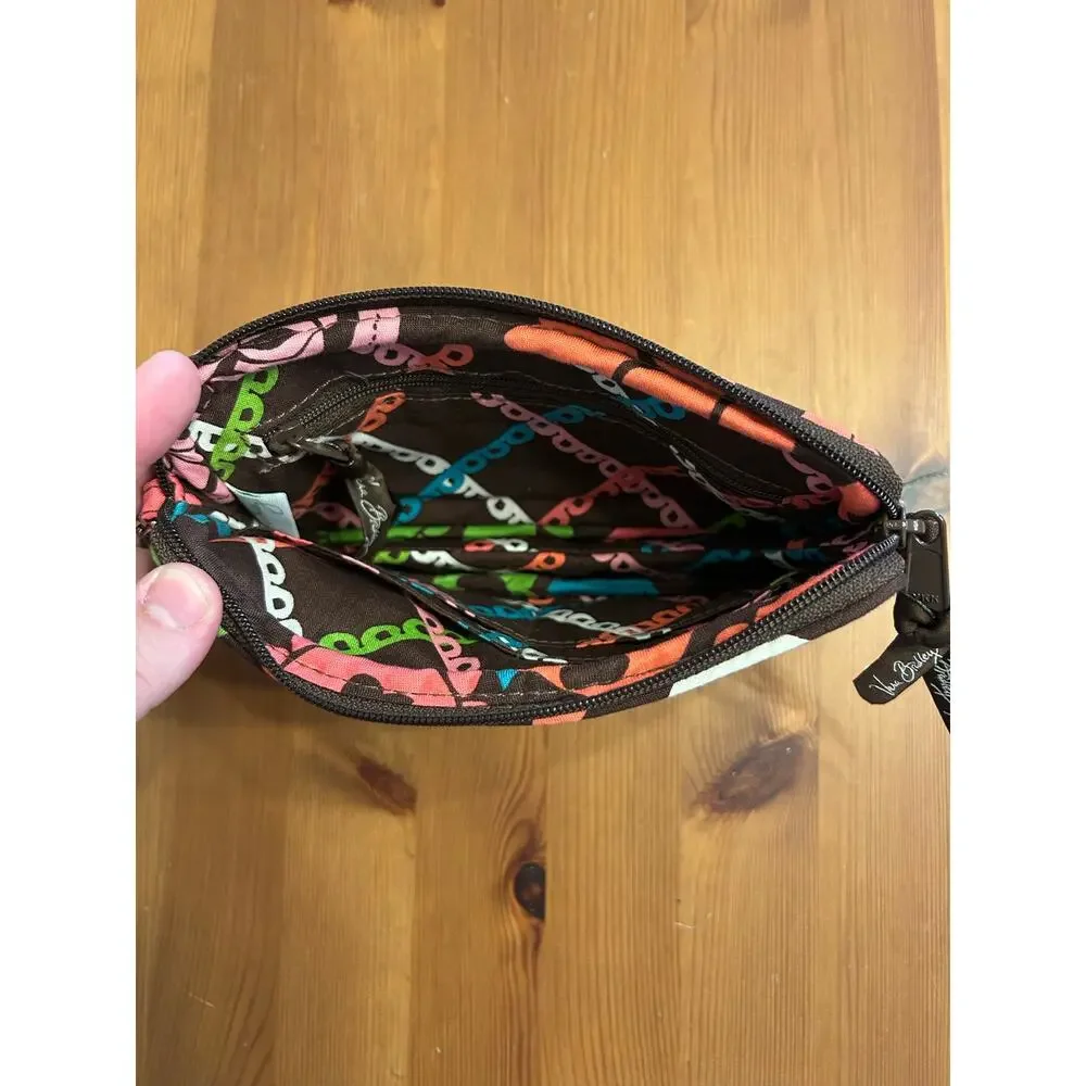 Vera Bradley Quilted Small Wallet Wristlet Bag Lola Zip Around Brown Green Pink
